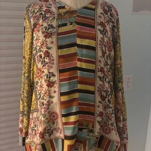 Johnny Was never won silk multi colored shirt